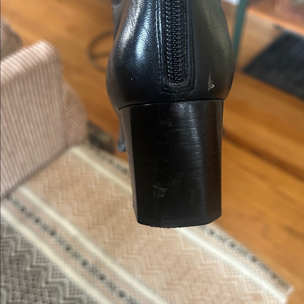 Stuart Weitzman Square Toe Black Leather Ankle Boots - Picture 9 of 9